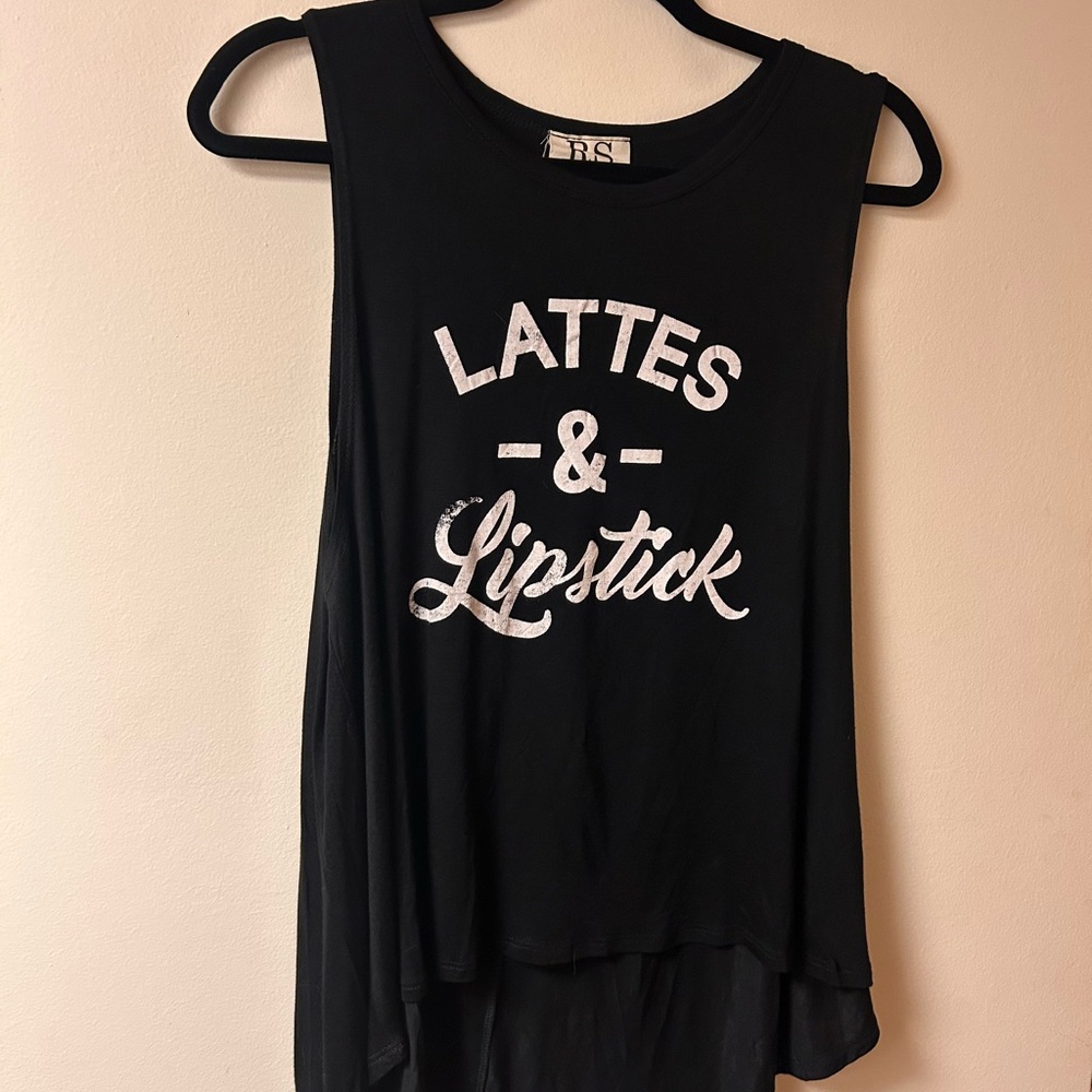 Lattes & Lipstick Black Sleeveless Tank